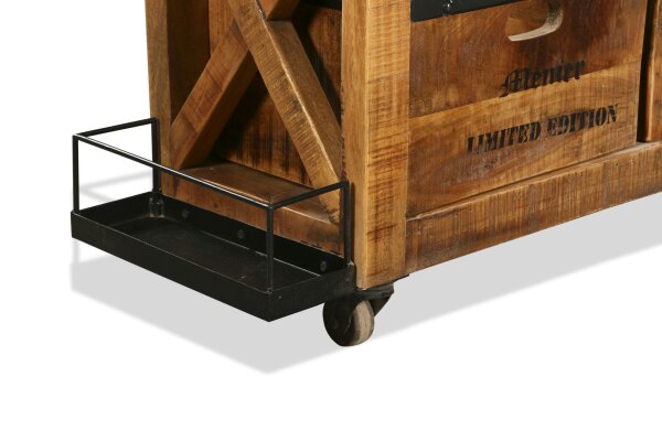 Barschrank mit Rollen Mangoholz Stahl B: 100 cm Industrial