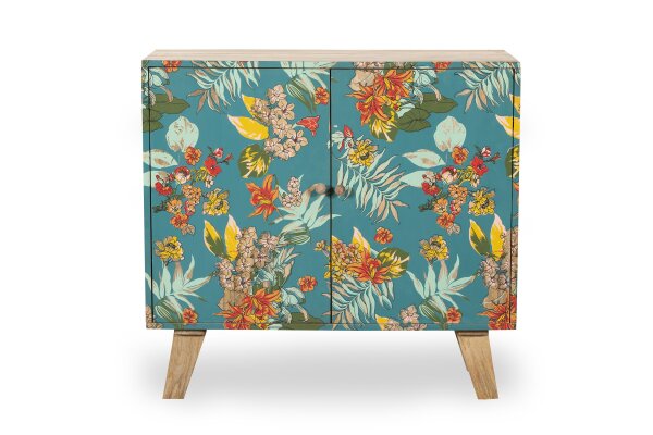 Florales Sideboard Bunt Türkis aus Mangoholz MDF B: 90 cm