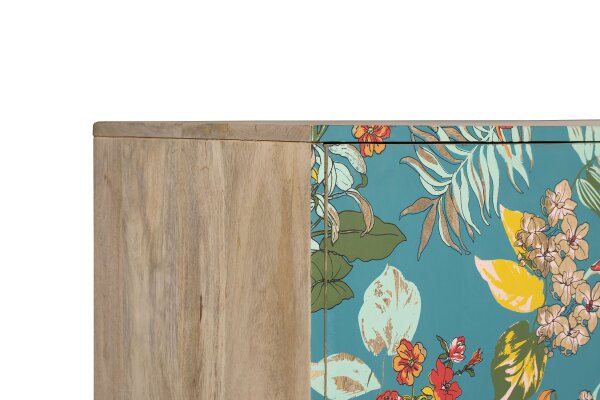 Florales Sideboard Bunt Türkis aus Mangoholz MDF B: 90 cm