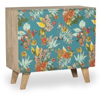 Florales Sideboard Bunt Türkis aus Mangoholz MDF B:...