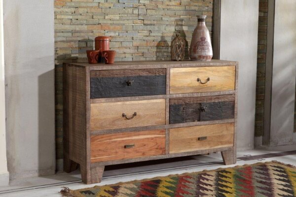 Kommode Holz 135 cm breit Grau Natur Schwarz SILAS