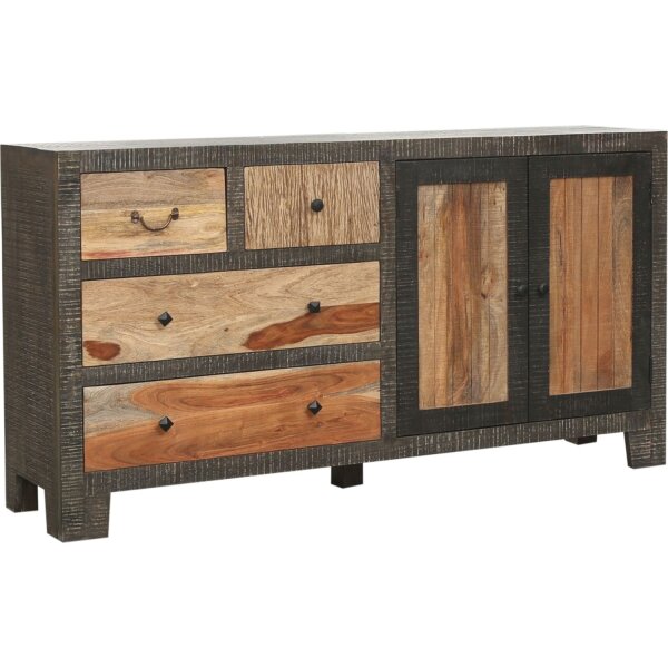 Buffet en bois massif 165 cm Gris Nature Noir décoratif