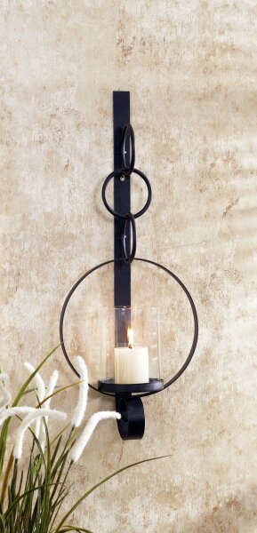 Bougeoir mural Noir 52 cm de haut en fer Verre Rustique