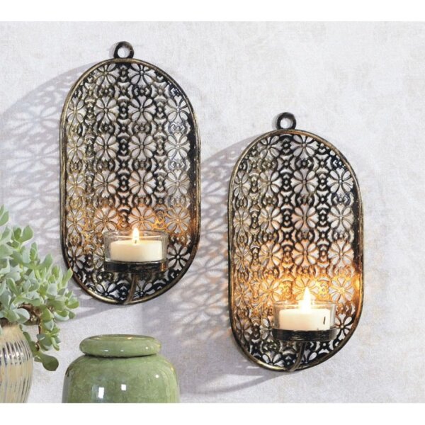 2er Set Kerzenhalter Wand H: 19 cm Schwarz Orientalisch
