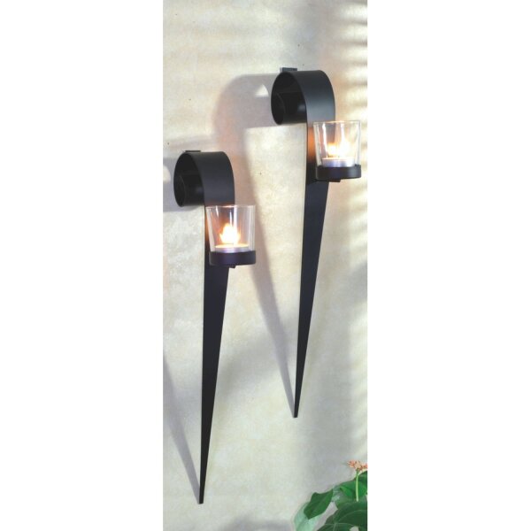 Kerzenwandhalter Rustikal 2er Set Stahl Glas Schwarz H: 43,5cm