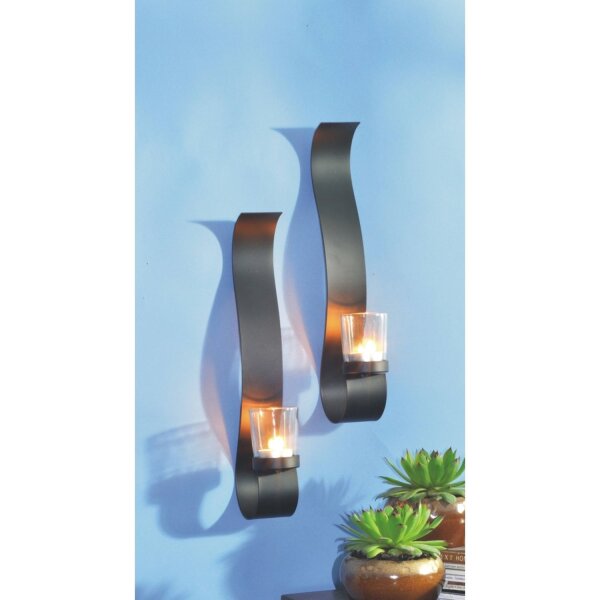 Kerzenhalter Metall Glas 2er Set H: 34,5 cm Schwarz