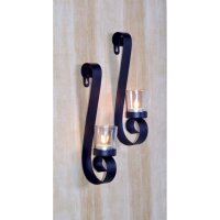 Kerzenhalter Wand 2er Set Rustikal Schwarz H: 28cm Stahl...