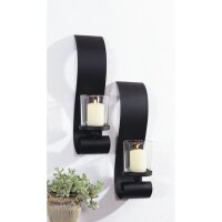 Kerzenwandhalter 2er Set Schwarz H: 36 cm Modern Metall Glas