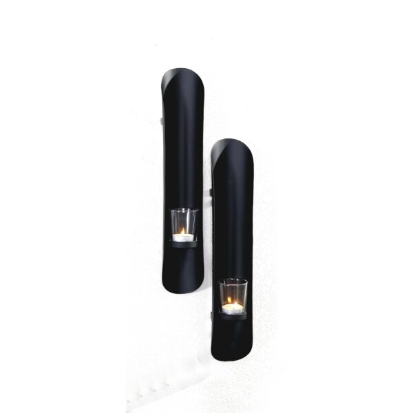 Lot de 2 bougeoirs muraux Noir Métal Verre H : 41,5 cm Moderne