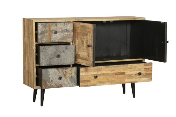 Sideboard bois acier L : 117 cm avec tiroirs portes
