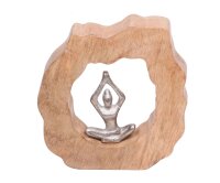 Deko Statue Holz Alu Yoga Figur H: 20 cm in Natur Silber