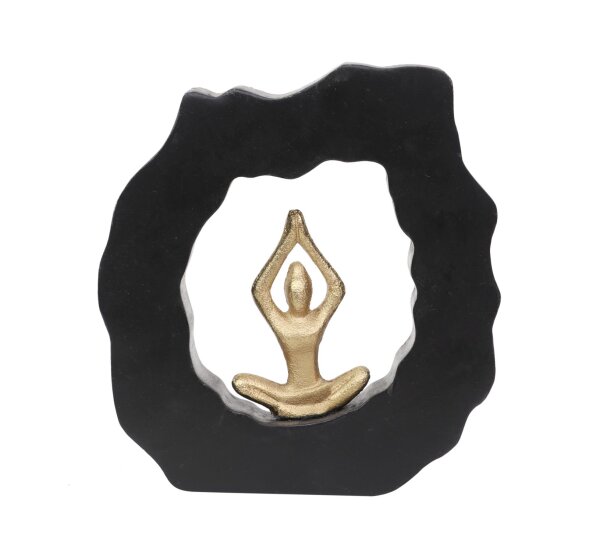 Dekostatue Schwarz Gold Holz Alu Yoga Figur H: 20 cm