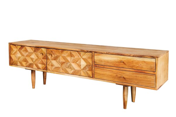 Meuble TV en bois 145 cm fait main 2 tiroirs portes
