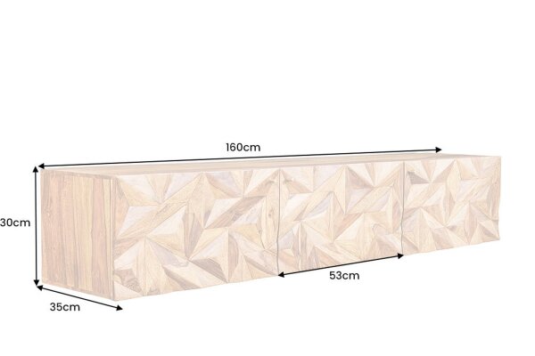 Meuble TV suspendu en bois de Sheesham 160 cm fait main massif