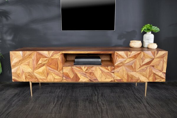 Buffet TV massif 160 cm de large en bois de Sheesham décoratif