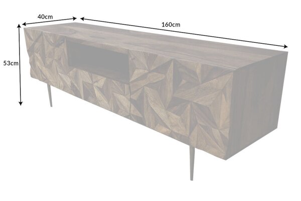 Buffet TV massif 160 cm de large en bois de Sheesham décoratif