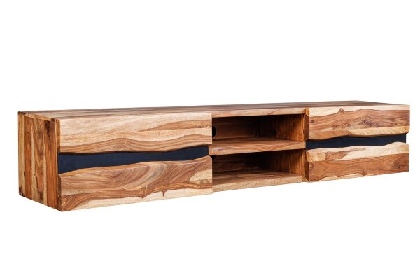 Meuble TV suspendu bois de sheesham métal 160 cm bord darbre