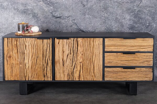 Buffet bois teck mangue fer largeur 150 cm piètement traîneau