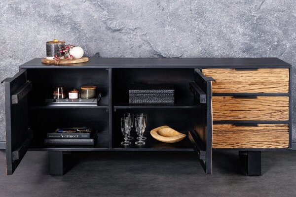 Buffet bois teck mangue fer largeur 150 cm piètement traîneau