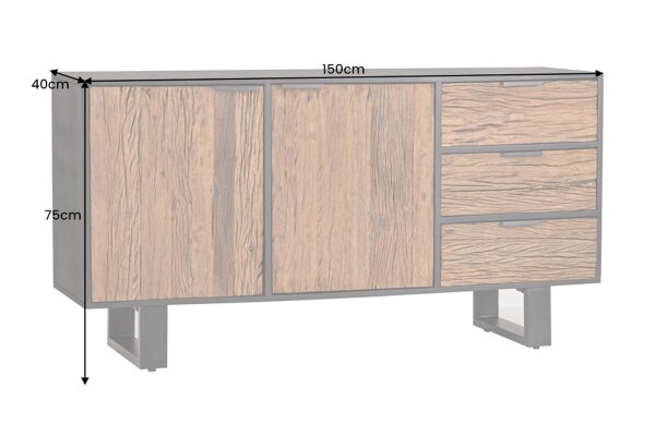 Buffet bois teck mangue fer largeur 150 cm piètement traîneau