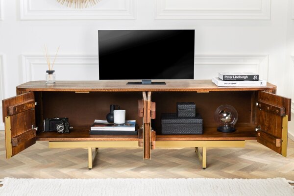 TV Lowboard 160 cm Holz Metall Art Déco Design
