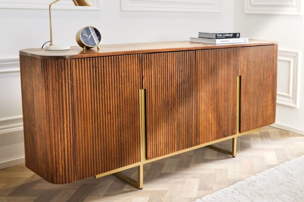 Sideboard Holz Metall 160 x 75 cm Art Déco Lamellen Design