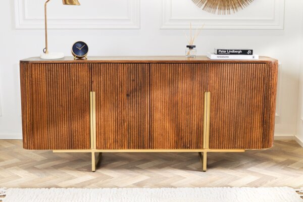 Sideboard Holz Metall 160 x 75 cm Art Déco Lamellen Design
