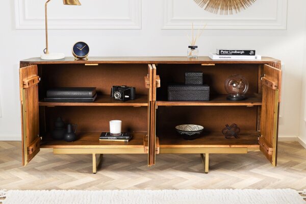 Sideboard Holz Metall 160 x 75 cm Art Déco Lamellen Design