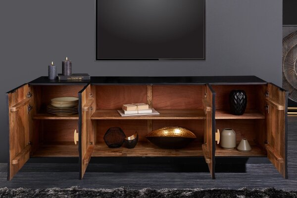 Hängesideboard Schwarz Gold 177 cm Ornament Handarbeit Holz