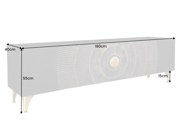TV Board 180 cm breit Schwarz Gold Handarbeit Holz Metall