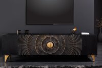TV Board 180 cm breit Schwarz Gold Handarbeit Holz Metall