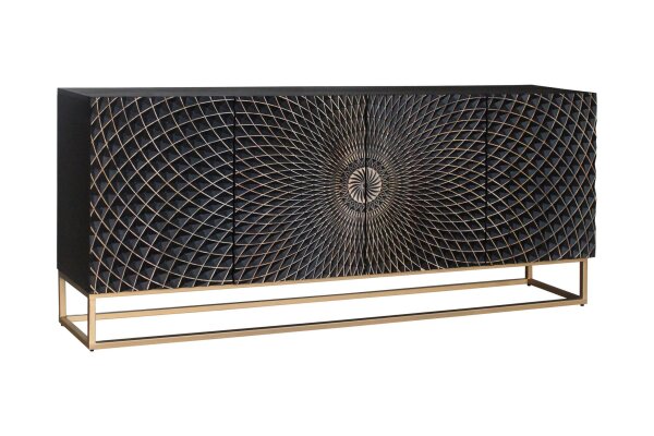 Sideboard noir or 177 x 76 cm ornement portes fait main