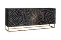 Sideboard Schwarz Gold 177 x 76 cm Ornament T&uuml;ren Handarbeit