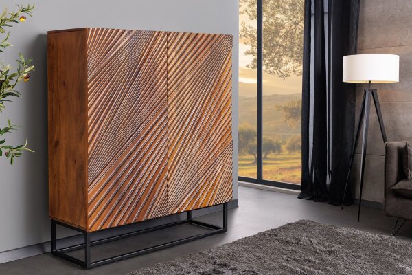 Highboard Holz Metall 100 x 120 cm in Braun Schwarz 3D Muster