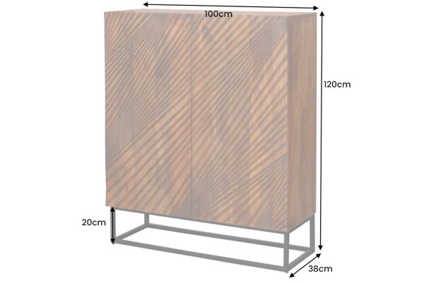 Highboard Holz Metall 100 x 120 cm in Braun Schwarz 3D Muster