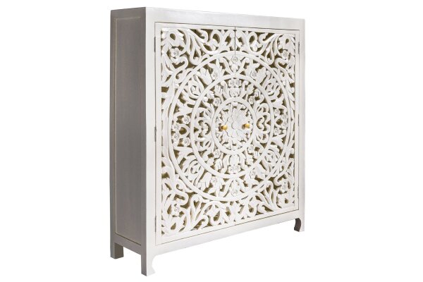Highboard Weiß Gold 110 x 140 cm Handarbeit dekorativ Holz