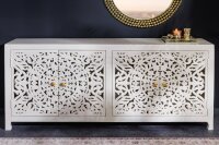 Sideboard Holz 170 cm Weiß Gold Handarbeit dekorativ
