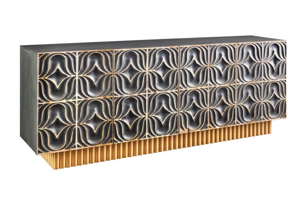 Sideboard groß 177 cm 3D-Ornamente Holz Grau Gold Blau