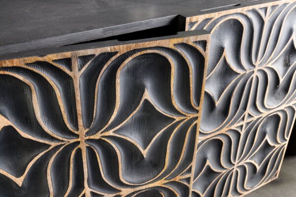 Sideboard groß 177 cm 3D-Ornamente Holz Grau Gold Blau
