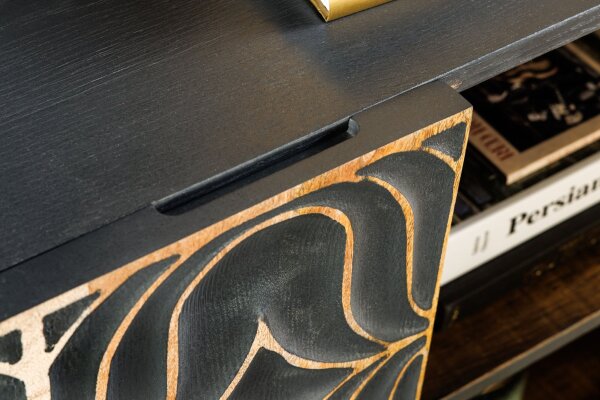 Sideboard groß 177 cm 3D-Ornamente Holz Grau Gold Blau