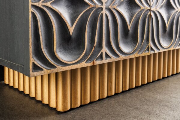 Sideboard groß 177 cm 3D-Ornamente Holz Grau Gold Blau