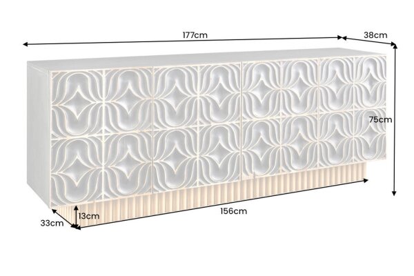 Sideboard groß 177 cm 3D-Ornamente Holz Grau Gold Blau