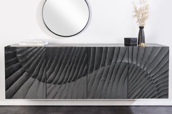 Hängesideboard Schwarz Holz 177 cm breit Handarbeit 3D-Motiv