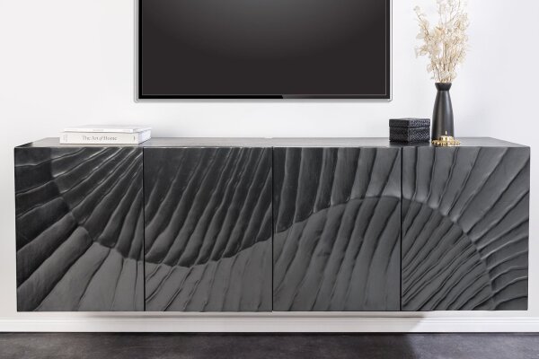 Hängesideboard Schwarz Holz 177 cm breit Handarbeit 3D-Motiv