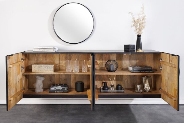 Hängesideboard Schwarz Holz 177 cm breit Handarbeit 3D-Motiv