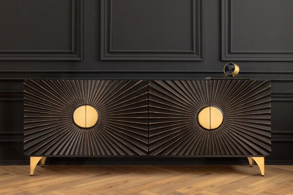 Sideboard Schwarz Gold 177 cm breit groß dekorativ