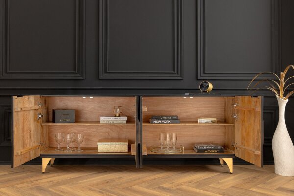 Sideboard Schwarz Gold 177 cm breit groß dekorativ