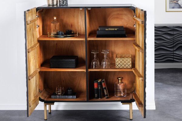 Highboard noir or 2 portes 100 x 120 cm fait main