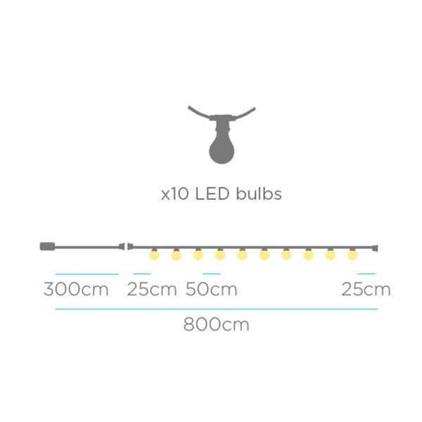 LED Außenlichterkette 10x E27 IP44 Weiß 2700 K 5 m lang