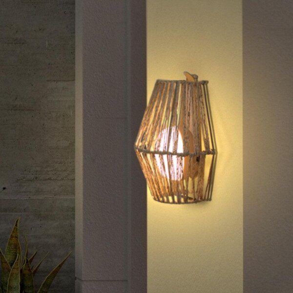 Applique LED sans fil IP54 H : 24,5 cm rotin extérieur variateur de lumière
